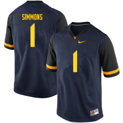 Men's West Virginia Mountaineers NCAA #1 T.J. Simmons Navy Authentic Nike Stitched College Football Jersey KK15X53XN